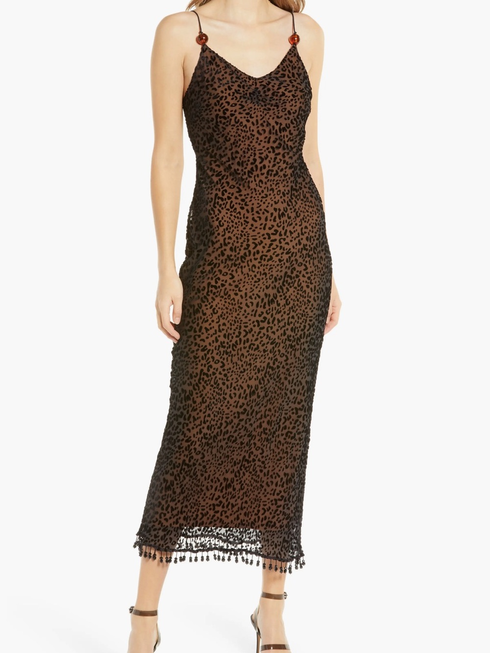 Staud Clay Leopard Print Bead Trim Dress